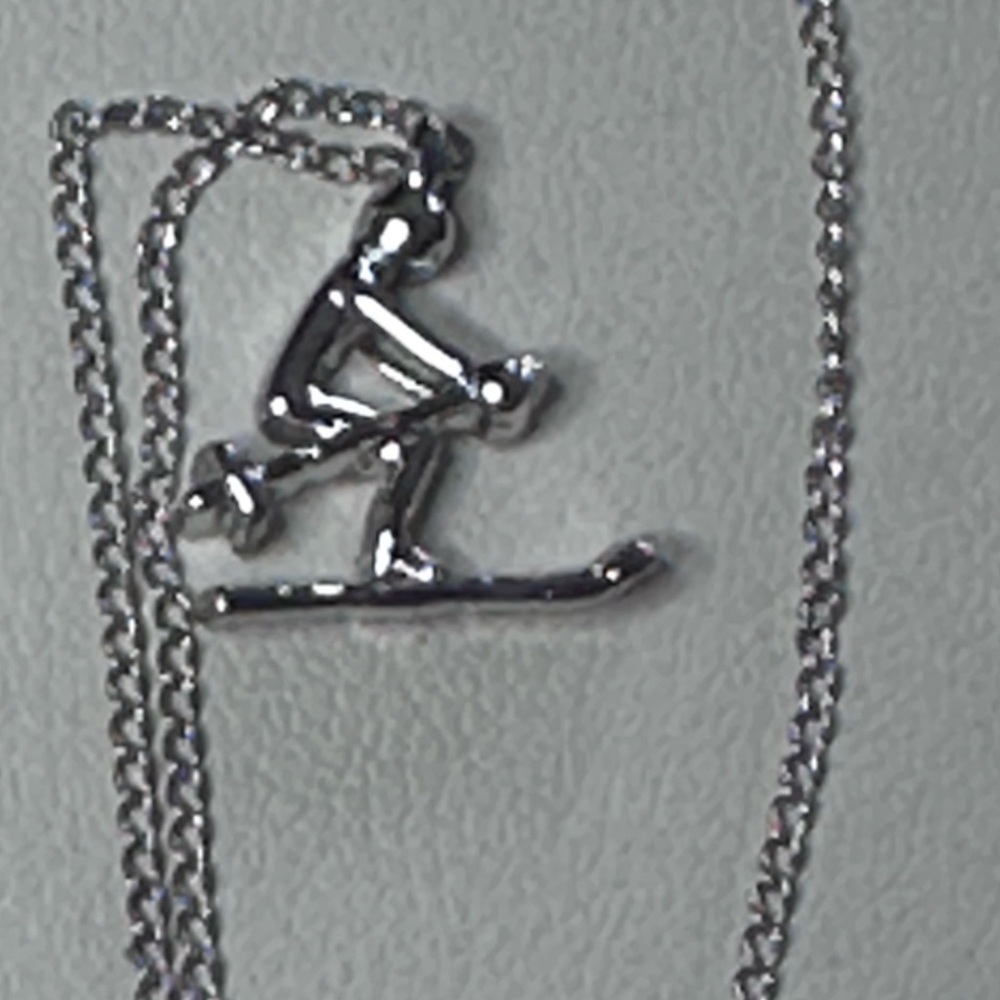 Sterling, silver, 16 inch with down hill or cross country skier